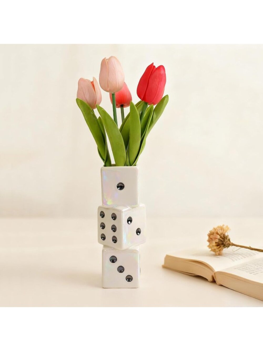 MOUGIGI Cream Ceramic Bud Vase Sun Moon Face Boho Dining Tables Home Decor Gift - Picture 3 of 6